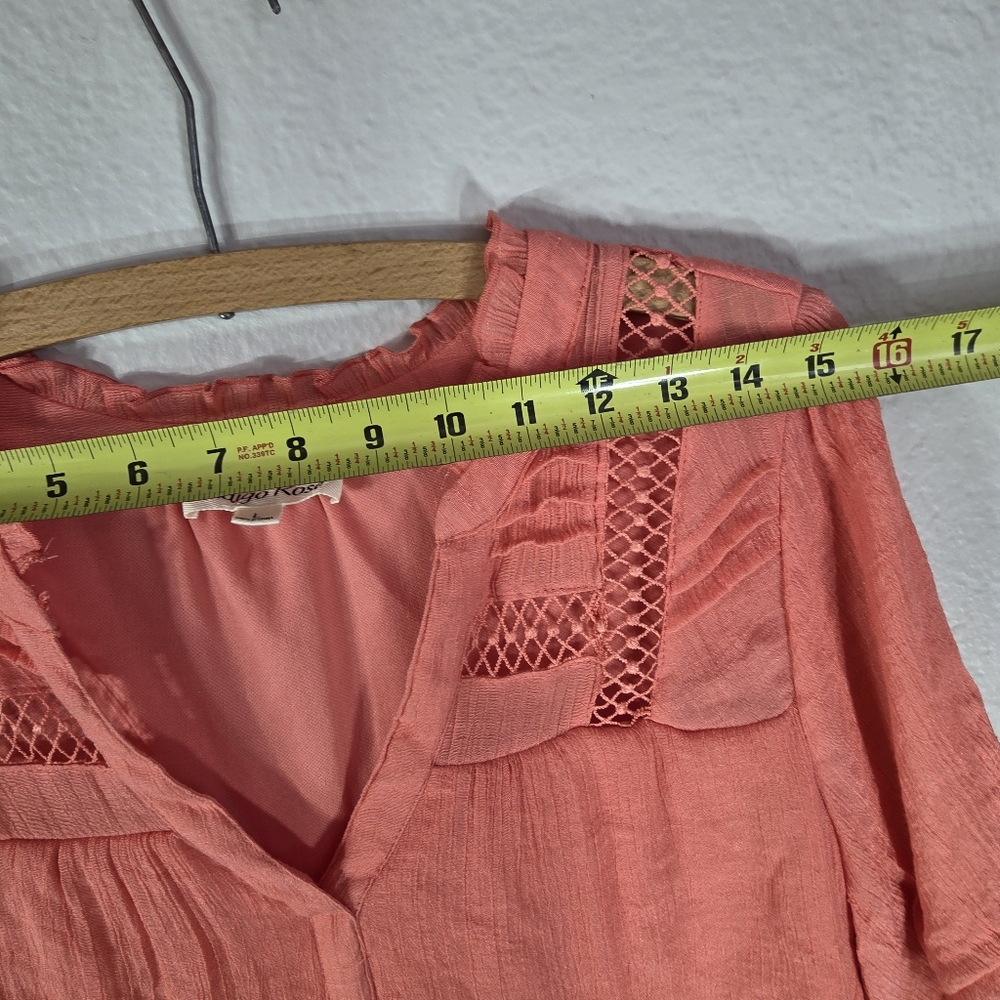 Indigo Rose Orange Size L Mini Swing Dress Embroidered Short Sleeves V-Neck - Picture 13 of 16